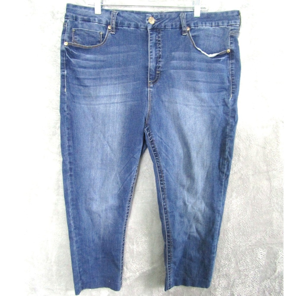 Seven7 Skinny Jeans Medium Wash Cropped Raw Hem